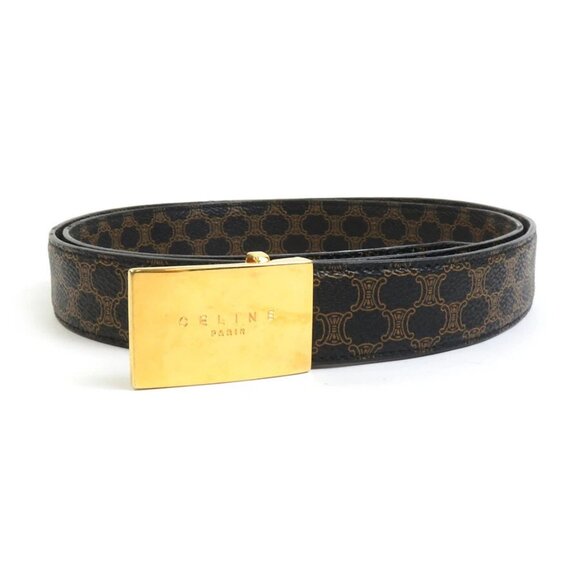 Auth CELINE Macadam Belt Black/Brown/Gold PVC/Metal